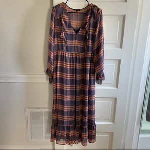Madewell Sheer Plaid Full-Sleeve Ruffle Dress
